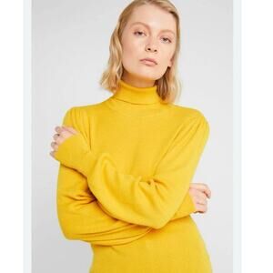 J Crew M Balloon Sleeve Turtleneck Sweater Ribbed Merino Wool Mustard Yellow